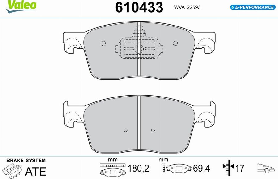 Valeo 610433 - Kit pastiglie freno, Freno a disco autozon.pro