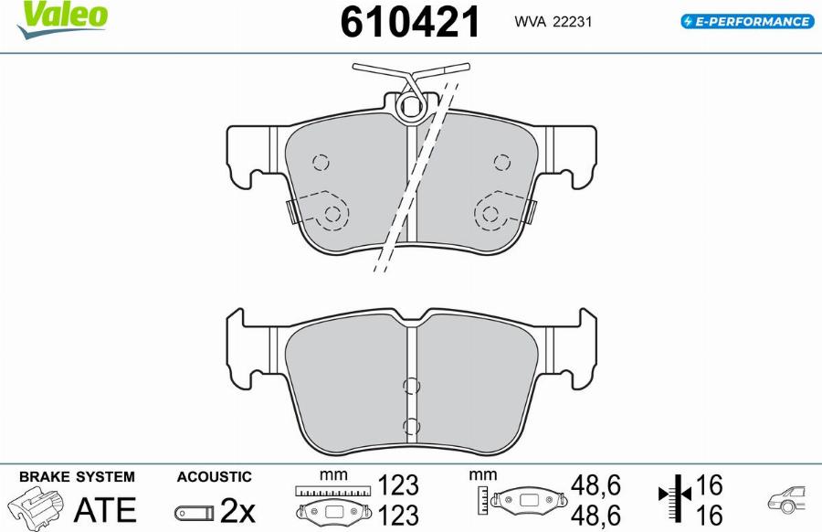 Valeo 610421 - Kit pastiglie freno, Freno a disco autozon.pro