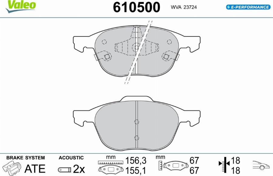 Valeo 610500 - Kit pastiglie freno, Freno a disco autozon.pro