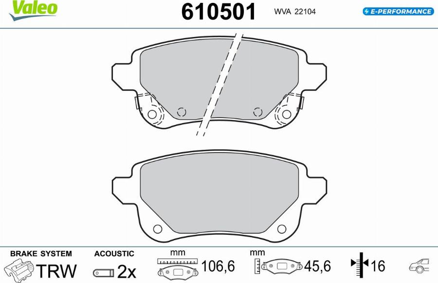 Valeo 610501 - Kit pastiglie freno, Freno a disco autozon.pro