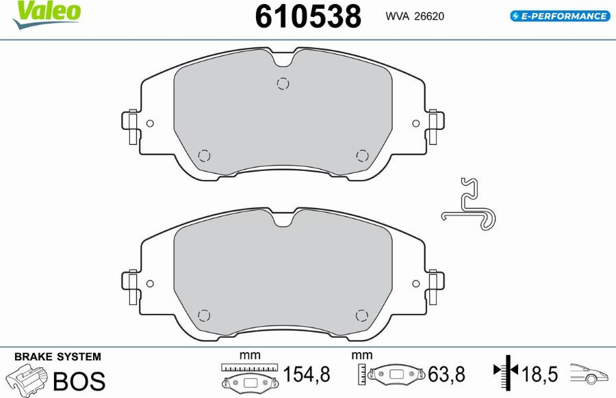 Valeo 610538 - Kit pastiglie freno, Freno a disco autozon.pro