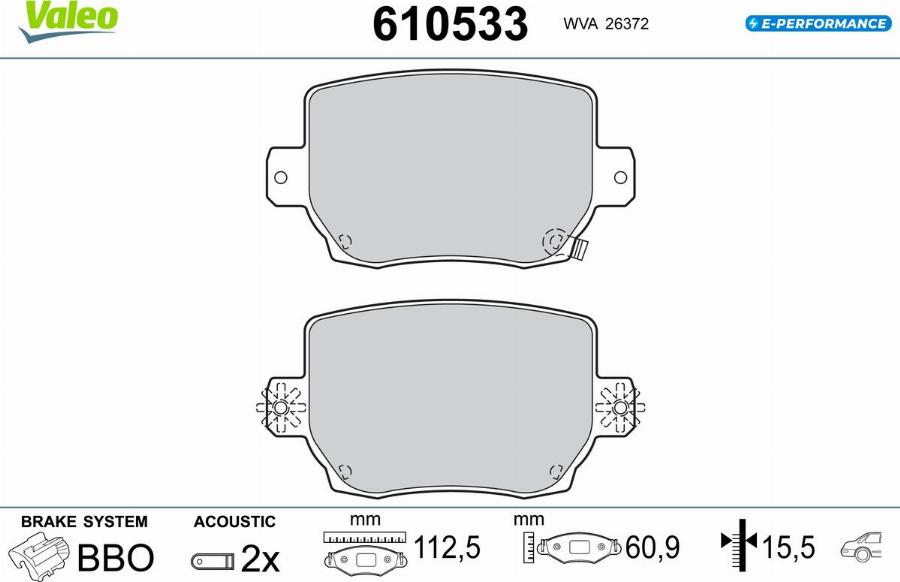 Valeo 610533 - Kit pastiglie freno, Freno a disco autozon.pro