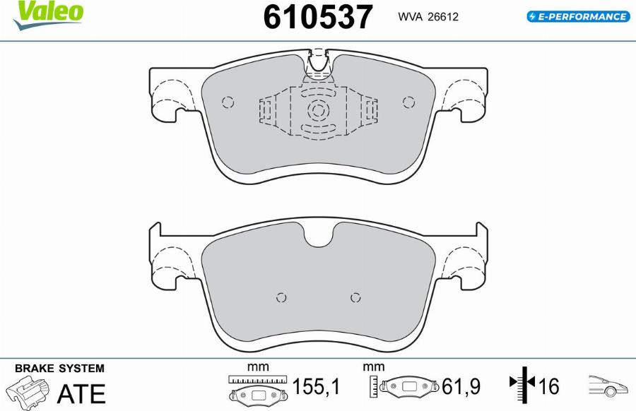 Valeo 610537 - Kit pastiglie freno, Freno a disco autozon.pro