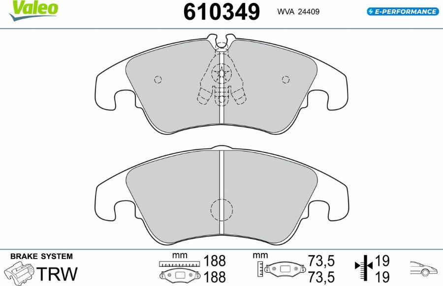 Valeo 610349 - Kit pastiglie freno, Freno a disco autozon.pro