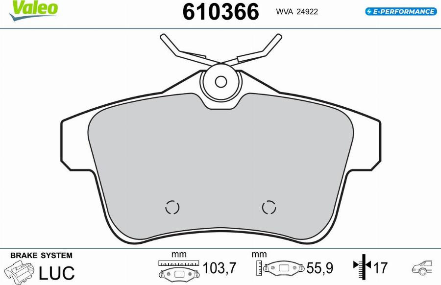 Valeo 610366 - Kit pastiglie freno, Freno a disco autozon.pro