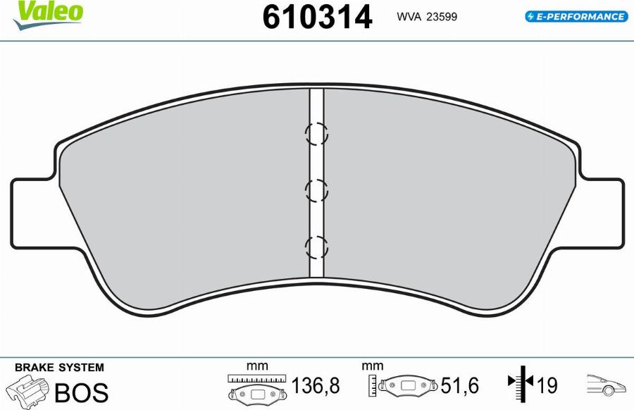 Valeo 610314 - Kit pastiglie freno, Freno a disco autozon.pro