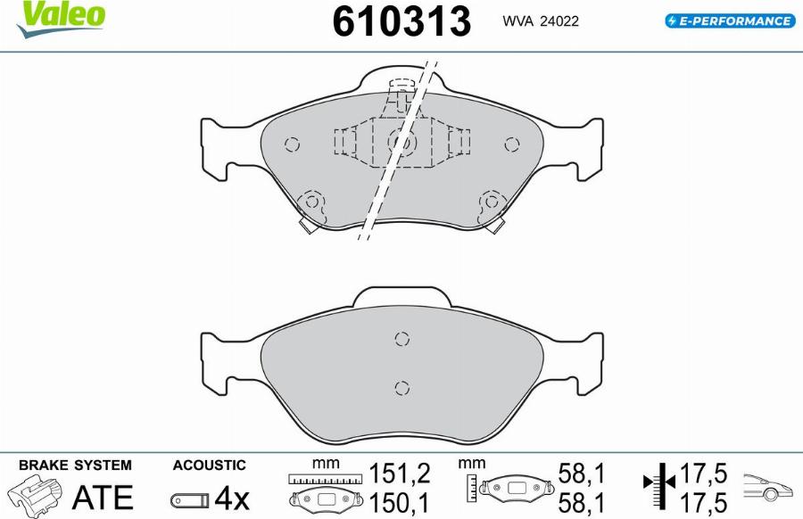 Valeo 610313 - Kit pastiglie freno, Freno a disco autozon.pro