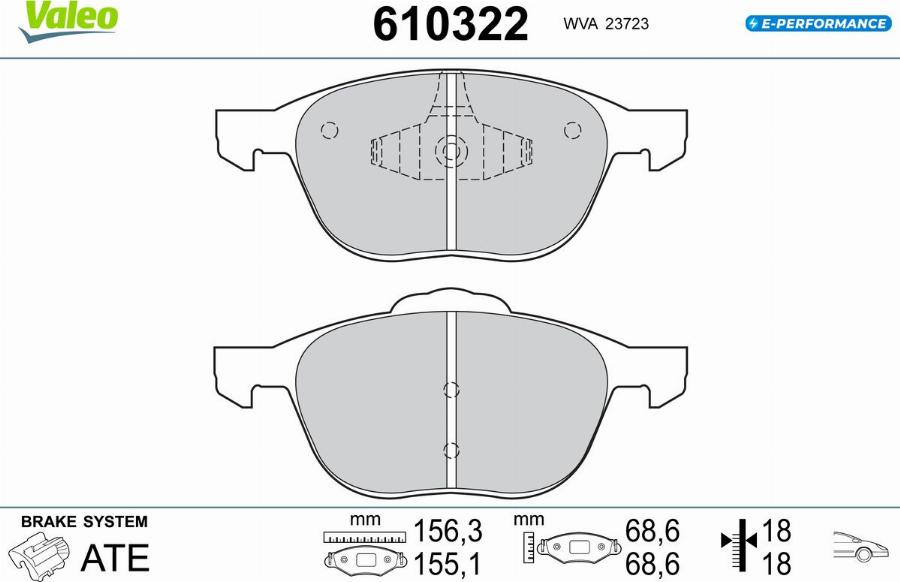 Valeo 610322 - Kit pastiglie freno, Freno a disco autozon.pro