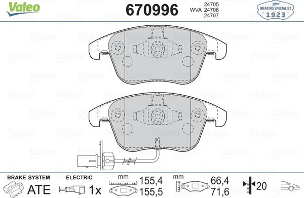 Valeo 670996 - Kit pastiglie freno, Freno a disco autozon.pro