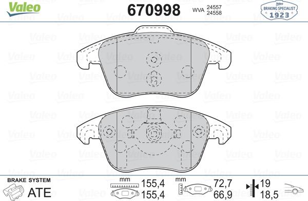 Valeo 670998 - Kit pastiglie freno, Freno a disco autozon.pro