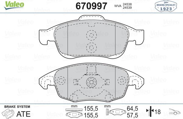 Valeo 670997 - Kit pastiglie freno, Freno a disco autozon.pro