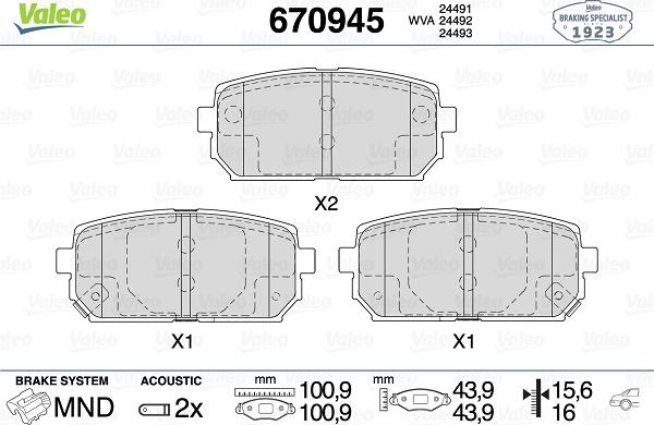 Valeo 670945 - Kit pastiglie freno, Freno a disco autozon.pro