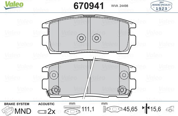 Valeo 670941 - Kit pastiglie freno, Freno a disco autozon.pro