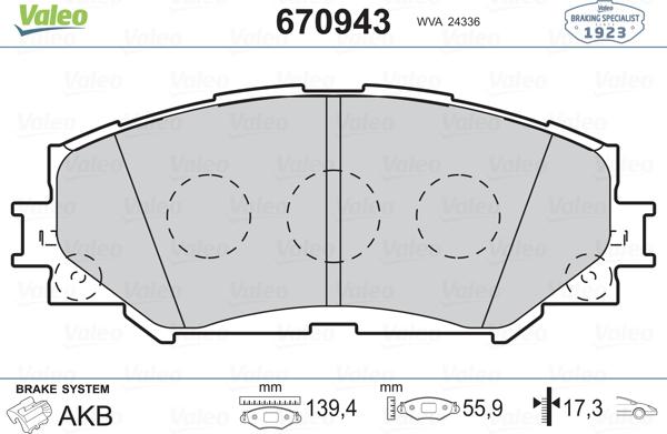 Valeo 670943 - Kit pastiglie freno, Freno a disco autozon.pro