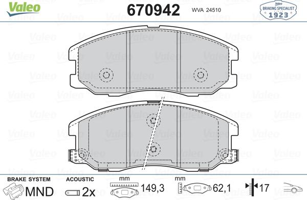 Valeo 670942 - Kit pastiglie freno, Freno a disco autozon.pro