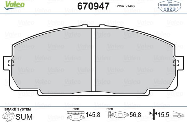 Valeo 670947 - Kit pastiglie freno, Freno a disco autozon.pro