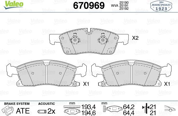 Valeo 670969 - Kit pastiglie freno, Freno a disco autozon.pro