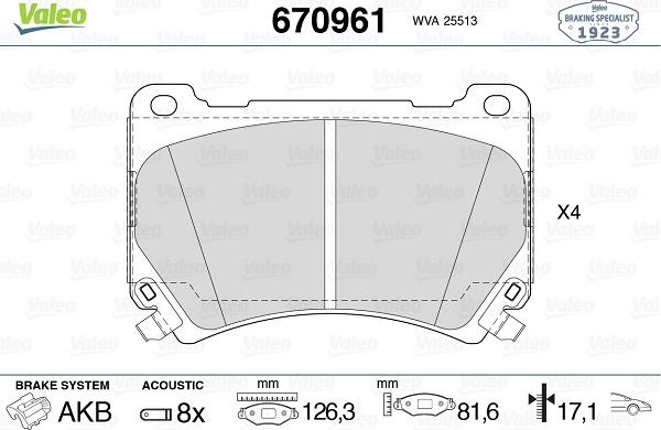 Valeo 670961 - Kit pastiglie freno, Freno a disco autozon.pro