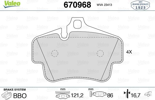 Valeo 670968 - Kit pastiglie freno, Freno a disco autozon.pro