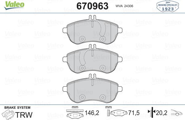 Valeo 670963 - Kit pastiglie freno, Freno a disco autozon.pro