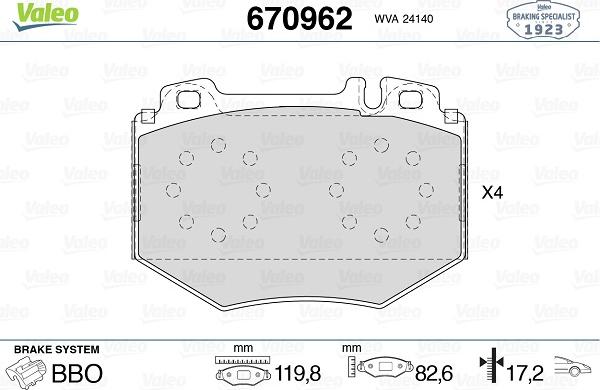 Valeo 670962 - Kit pastiglie freno, Freno a disco autozon.pro