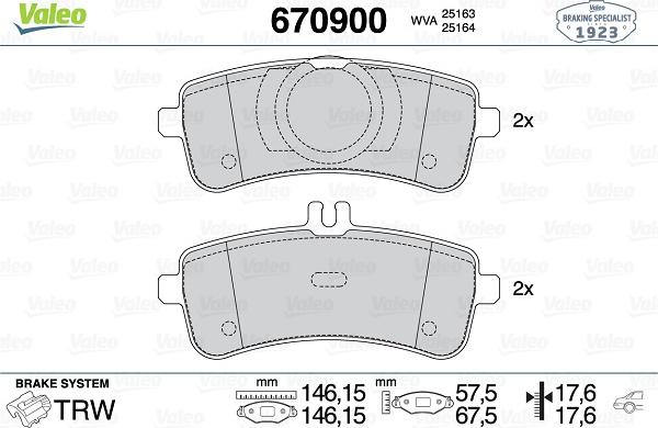 Valeo 670900 - Kit pastiglie freno, Freno a disco autozon.pro