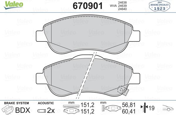 Valeo 670901 - Kit pastiglie freno, Freno a disco autozon.pro