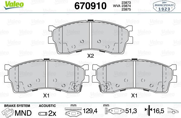 Valeo 670910 - Kit pastiglie freno, Freno a disco autozon.pro