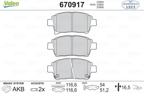 Valeo 670917 - Kit pastiglie freno, Freno a disco autozon.pro