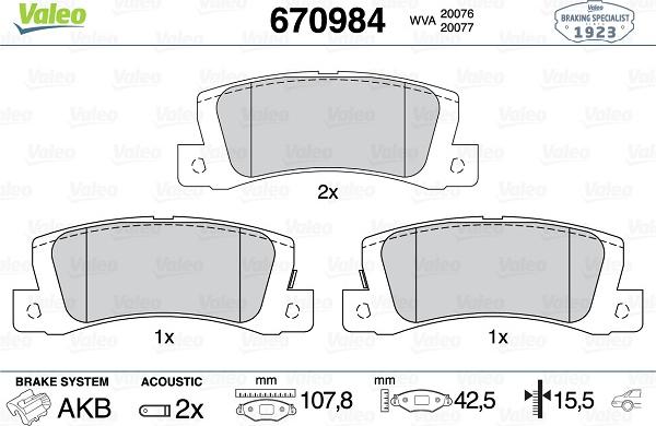 Valeo 670984 - Kit pastiglie freno, Freno a disco autozon.pro