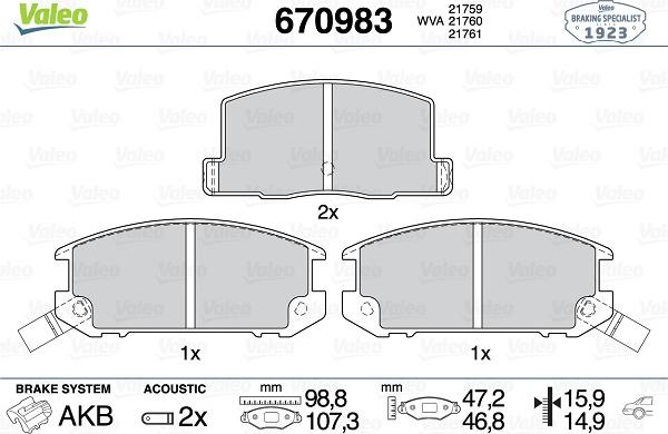 Valeo 670983 - Kit pastiglie freno, Freno a disco autozon.pro