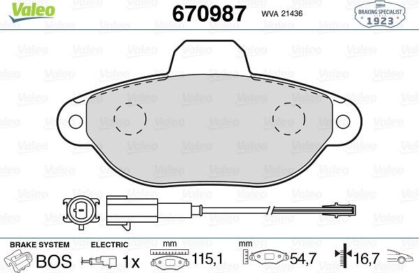 Valeo 670987 - Kit pastiglie freno, Freno a disco autozon.pro