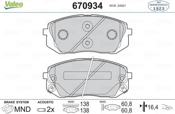 Valeo 670934 - Kit pastiglie freno, Freno a disco autozon.pro