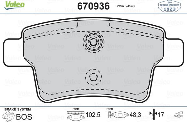 Valeo 670936 - Kit pastiglie freno, Freno a disco autozon.pro