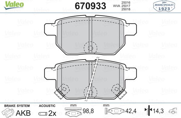 Valeo 670933 - Kit pastiglie freno, Freno a disco autozon.pro