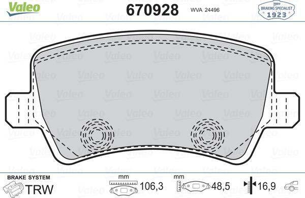 Valeo 670928 - Kit pastiglie freno, Freno a disco autozon.pro