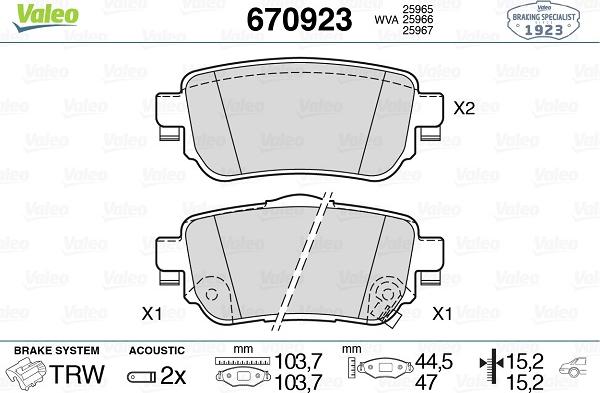 Valeo 670923 - Kit pastiglie freno, Freno a disco autozon.pro