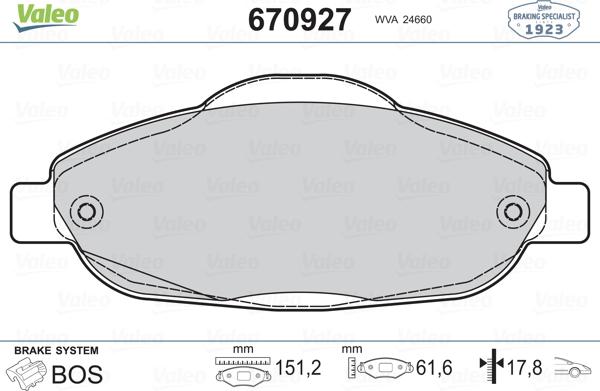 Valeo 670927 - Kit pastiglie freno, Freno a disco autozon.pro