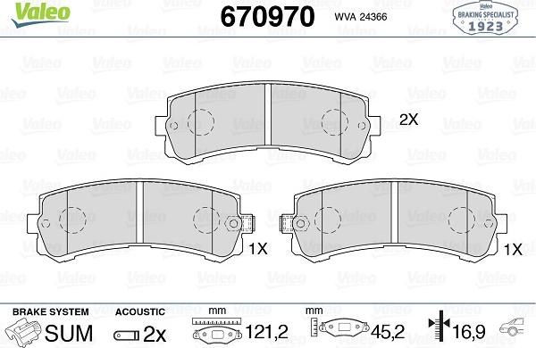 Valeo 670970 - Kit pastiglie freno, Freno a disco autozon.pro