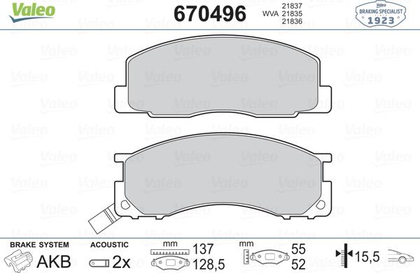 Valeo 670496 - Kit pastiglie freno, Freno a disco autozon.pro