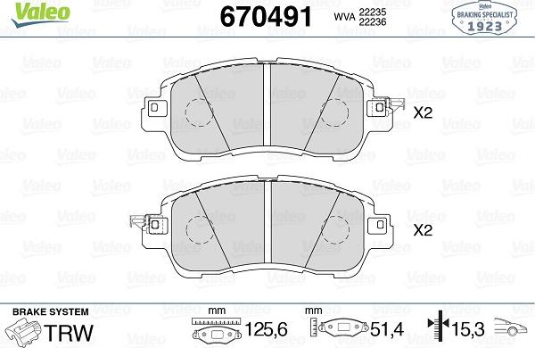 Valeo 670491 - Kit pastiglie freno, Freno a disco autozon.pro