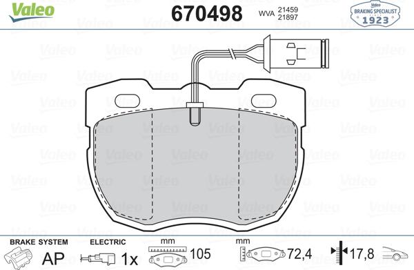 Valeo 670498 - Kit pastiglie freno, Freno a disco autozon.pro