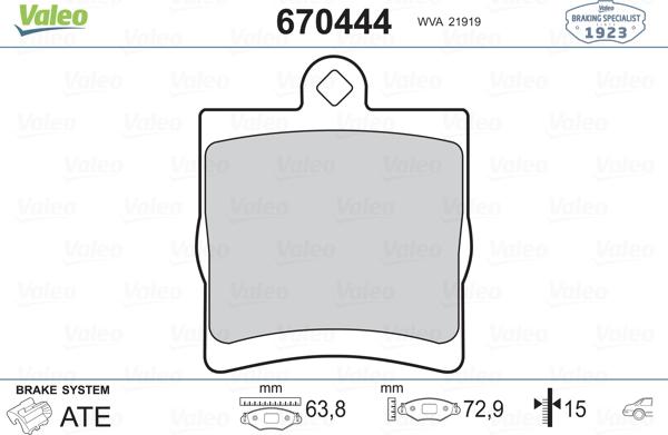 Valeo 670444 - Kit pastiglie freno, Freno a disco autozon.pro