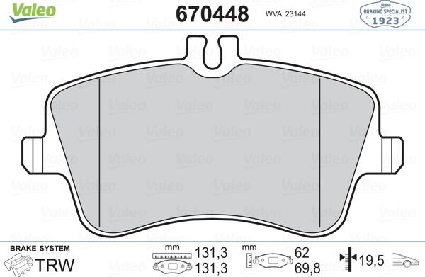 Valeo 670448 - Kit pastiglie freno, Freno a disco autozon.pro