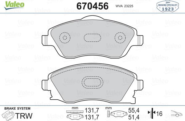 Valeo 670456 - Kit pastiglie freno, Freno a disco autozon.pro