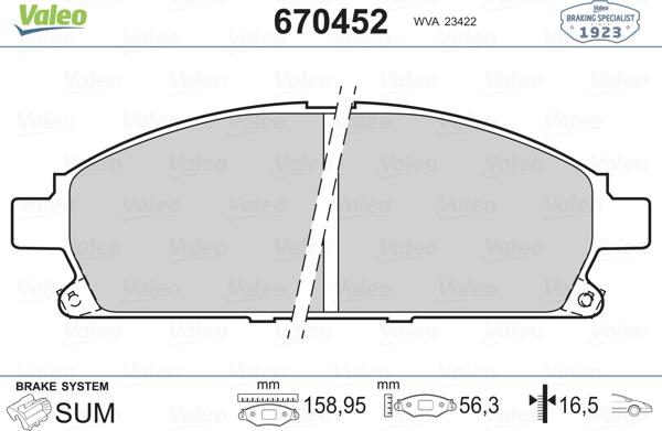 Valeo 670452 - Kit pastiglie freno, Freno a disco autozon.pro