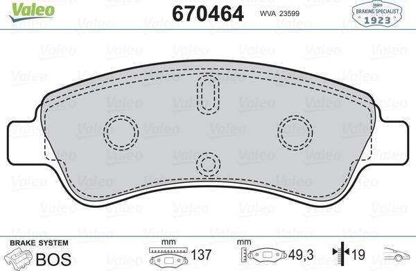 Valeo 670464 - Kit pastiglie freno, Freno a disco autozon.pro