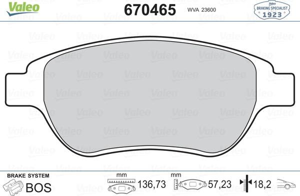 Valeo 670465 - Kit pastiglie freno, Freno a disco autozon.pro