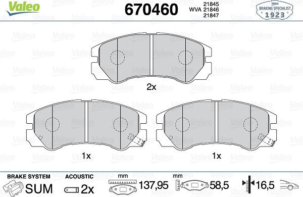 Valeo 670460 - Kit pastiglie freno, Freno a disco autozon.pro