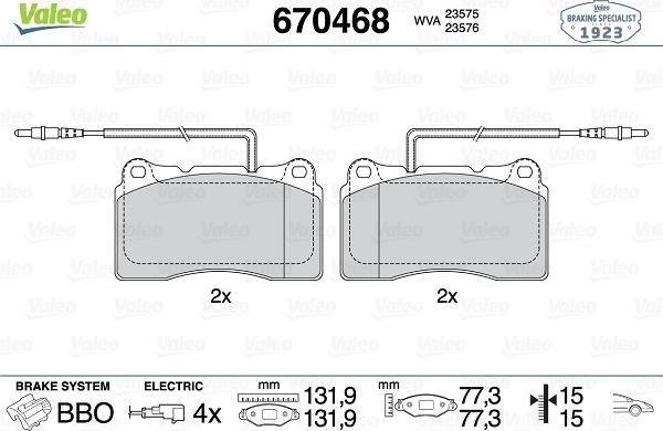 Valeo 670468 - Kit pastiglie freno, Freno a disco autozon.pro